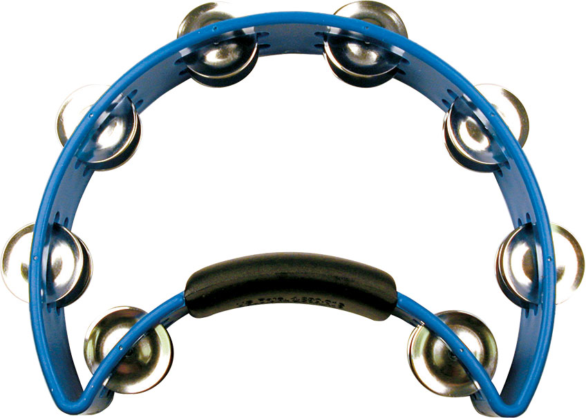 blue crescent-shaped tambourine